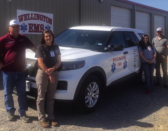 Wellington Emergency Medical Service (WEMS) sports its new, hybrid, all-wheel-drive, utility SUV provided by the Rural Community Health Program. Visit the upcoming health fair for a closer look at the Ford Police Interceptor. From left, WEMS Administrator Farris Nation, Assistant Administrator Samantha Blacksher, Secretary Carle Kemp and President Noah Downing. The Red River Sun/Bev Odom