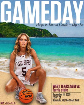 Lady Buff 5-10 senior guard Kyla Kane, of Wellington, prepares for the Thursday, Dec. 18 Ferris State match up in the Hoops in Hawaii Classic in Honolulu, where West Texas A&amp;amp;M took a 68-54 win. Kane led in scoring with 18 points. Lady Buff Basketball