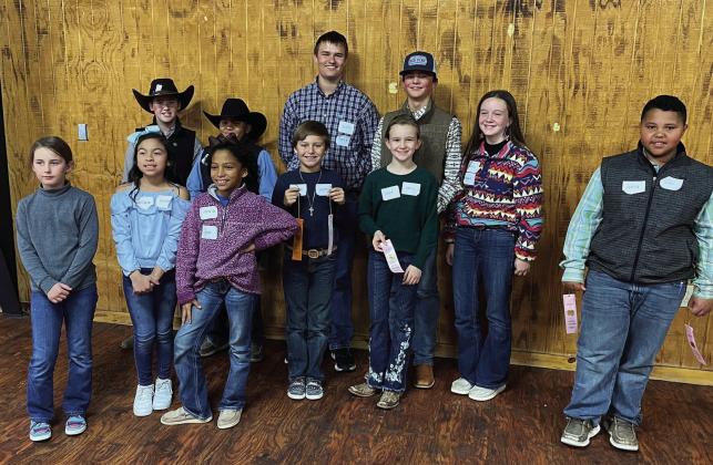 Childress County 4-H members recently compete in the District 3 Agriculture Product Identification contest. Back row, from left: Slade Chapman, Bryson Session, Josiah Nelson, Ben Souder, Jentry Souder. Front row, from left: Olivia Wyatt, Esme Estrada, Brantley Session, Kole Eikman, Reagan Souder, Blaze Session. Photo Courtesy of Lindsey Whitaker