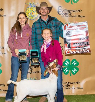 Raylie Sims exhibits the Reserve Champion Goat, purchased by Souder Farms at the Premium Sale.