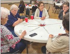 The 25 attendees at the Tuesday, Sept. 12 Wellington Senior Citizens Center dined on a loaded baked potato bar, listened to music and played Mexican Train Dominoes in addition to the cornhole competition. Clockwise from left, Glenna Fourmentin, Alice Pastor, Barbara Roberson, Nanette White, Glenda Colson.