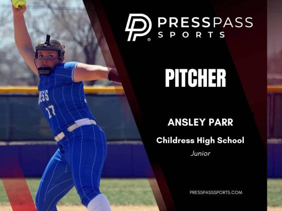 Childress’ Ansley Parr, a junior pitcher, is selected to the 2026 Press Pass Sports Softball Team. PRESS PASS SPORTS