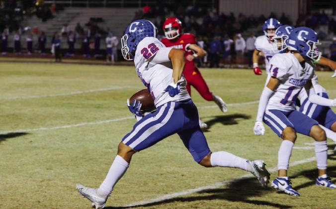 Bobcat wide receiver Logan Oldham (22) puts up yards for the Bobcats.