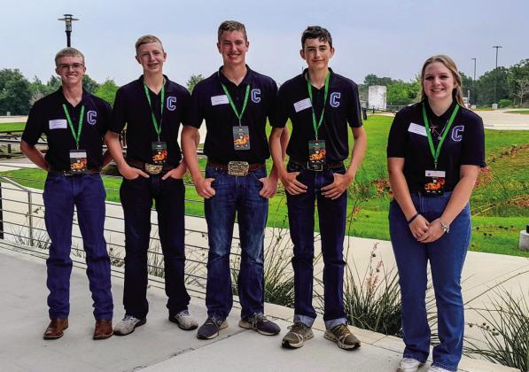 Childress County 4-H youth, including, from left, Tyler McGee, Sterling Bruce, Cutter Bruce, Tripp Tippett, Kodi Teague, attend the Texas State 4-H Roundup Monday, June 3-Thursday, June 6 in College Station-Bryan. Courtesy Photos