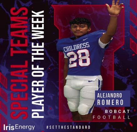 Bobcat junior Alejandro Romero is the Iris Energy Special Teams Player of the Week. Romero completed three point after touchdowns, as well as put up one kickoff return, in Week 11.