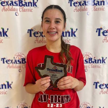 Senior Lady Rocket Charley Wilbur earns the Texas Bank Holiday Classic Tournament Most Valuable Player.
