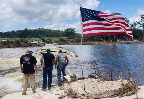 Through the Childress Heal-Corp nonprofit organization, Childress’ Chris LaCario, left, Wellington’s Larry Valles and Amarillo’s Russell Gates assess damage along the Guadalupe River. Heal-Corp is committed to supporting every person who shows up to help during these challenging times. Childress’ Justin Edmondson and Snyders of Childress played a huge role in the support offered through Heal-Corp.