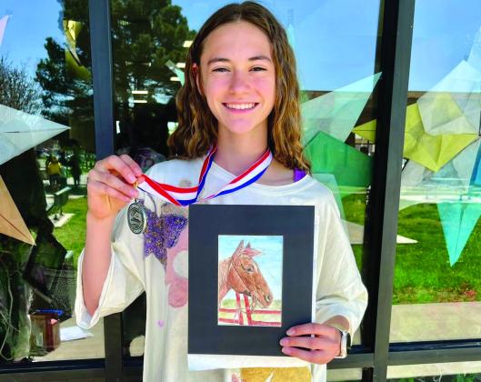 Childress Junior High School eighth-grader Selah Smith earns a Platinum award at a Visual Arts Scholastic Event (VASE) competition Saturday, April 12 in Amarillo. Courtesy Photos