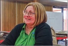 Childress Chamber of Commerce Executive Director Susan Leary gives an update on what is happening in Childress, as well as upcoming local projects, at the monthly Adult Fellowship Luncheon at Childress Methodist Church. Photo by Grace Holman