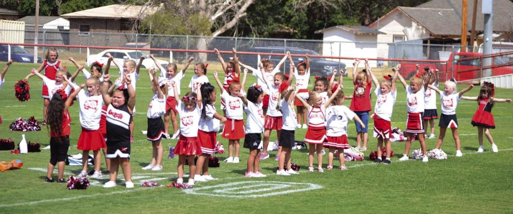 Skyrocket mini cheer campers shout football victory vibes