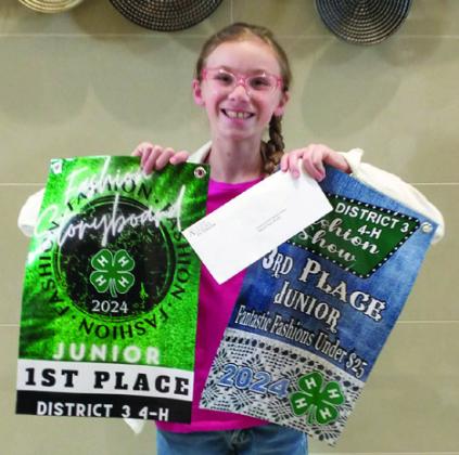 Courtesy Photos Childress County 4-H youth, including Bianca Escobedo, Miranda Henry, Aubrielle Nelson Libby Sanford and Cambri Willis, compete in the District 3 Fashion Show Saturday, April 6 in Archer City. As a team, Escobedo, Henry, Sanford and Willis secured a fourth-place finish in Duds to Dazzle, while Henry took a first-place Fashion Storyboard award, a third-place Junior Fantastic Finds Under $25 award and a Junior Cotton award, and Nelson took a fourth-place Senior Semi-Formal to Formal award.