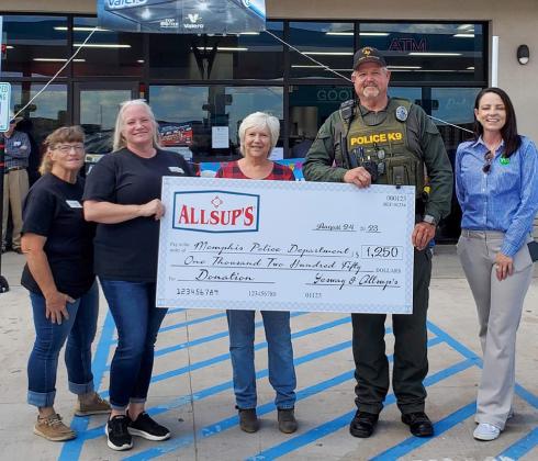 Celebrating their Grand opening Sunday, Aug. 20-Saturday, Aug. 26, the new Allsup’s location in Memphis gave back to local first responders, including the Memphis Police Department, which received $1,250. Courtesy Photos