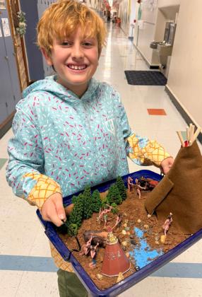 Childress Elementary School fourth-grade students construct Native American dwellings, including teepees, mud and straw huts and more. Childress Elementary School