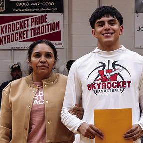 Anthony Ortiz is the son of Araceli Castaneda. He has played varsity basketball for the Rockets for one year. After high school, Anthony will attend Texas Tech University to major in civil engineering.