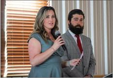 Childress High School (CHS) Family, Career and Community Leaders of America (FCCLA) Advisors Amy Detwiler and Jeffrey Collins welcome guests to the 2022-2023 FCCLA Banquet Tuesday, May 2 and the Mashburn Event Center. The Red River Sun/Elizabeth Tanner