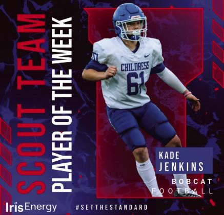 Childress sophomore Kade Jenkins is the Iris Energy Scout Team Player of the Week from Week 9.