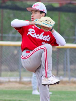 Wellington’s Dahmian Salinas takes the mound against Floydada Friday, March 27. The Red River Sun/Shauna Salinas
