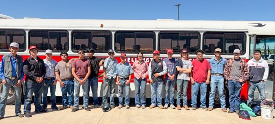 Representing Wellington Future Farmers of America (FFA), 16 members compete in the Wichita Falls Welding Contest, where they earned a plethora of certifications Thursday, April 16. From left: Salomon Cruz, Aison Skelton, Conner Bowen, Zach Garcia, Joey Orozco, Jacob Orozco, Jeremiah Hamby, Colton Jernigan, Kenady Skelton, Gustavo Soto, Carter Ouellette, Kutter Merriam, Kris Valdez, Damian Needham, Aden Marshall, Yobani Moreno. WELLINGTON HIGH SCHOOL