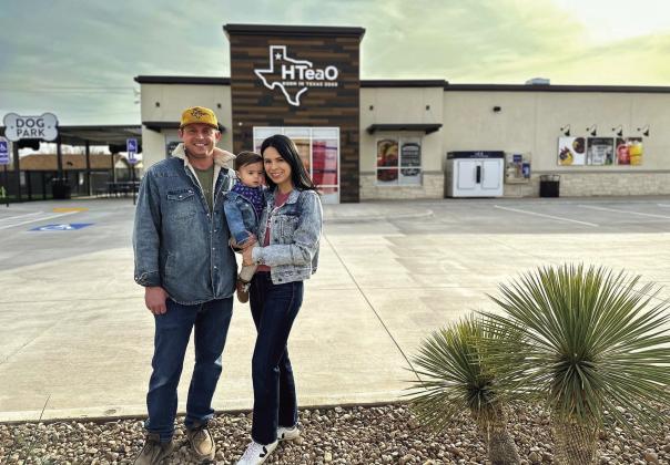 The Vest family, including co-owners Vandon and Soni Vest and their son, Volan, will open HTeaO’s newest location, located at 1305 Ave. F NW in Childress, at noon Friday, March 10. Photo Courtesy of HTeaO