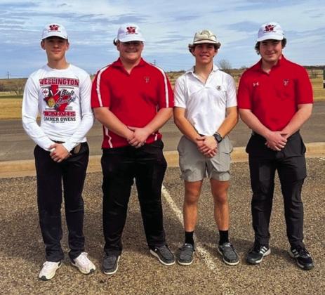 The Wellington Skyrocket golf team competed at the Childress Invitational, hosted at Stoney Ridge Golf Course,Tuesday, Feb. 21. Individually, last year’s state qualifier, senior Caleb Weinette, finished in first place, while Blake Strickland finished in fifth place. From left: Travis Tillman, B. Strickland, Weinette, Caleb Strickland. Not pictured: Coach Klark Ashmore. Courtesy Photo