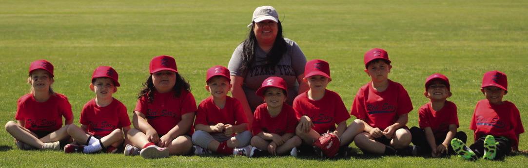 Coached by Mandy Rodriguez, T-ball Red Sox players include Ellery Allred, Kamndyn Archie-Neeley, Cole Castor, Scarlett Engelke, Sage Ewing, Ty Ewing, Stetson Kemp, Gus Ramirez, Baylee Rodriguez, Mack Tarver.