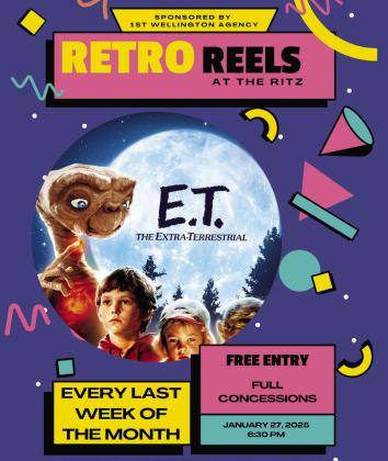 Sponsored by 1st Wellington Agency, the Ritz Theatre will feature “E.T. the Extra-Terrestrial” for its the first Retro Reels movie at 6:30 p.m. Monday, Jan. 27. Admission is free with full concessions available for purchase. Courtesy Image of Wellington Ritz Theatre