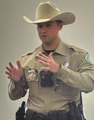 Texas Game Warden for Hemphill and Lipscomb Counties Kyle Deaton describes his main job responsibility as being the conservation of natural resources, including birds, fish and animals. Collingsworth County Retired School Personell