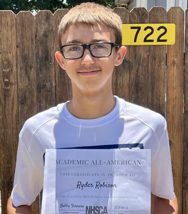 Memphis High School’s Ryder Robison is selected as a 2022-2023 National High School Coaches Association Academic All-American. To qualify, students must carry at least a 3.6 grade point average. Photo Courtesy of Memphis ISD