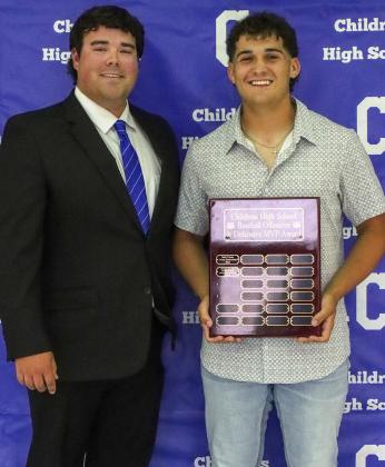 Colton Teichelman receives the Bobcat Baseball Offensive Most Valuable Player Award, presented by Bobcat Head Baseball Coach Trent Mayden.