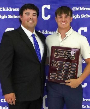 Noah Ellerbrook receives the Bobcat Baseball Fighting Heart Award, presented by Bobcat Head Baseball Coach Trent Mayden.