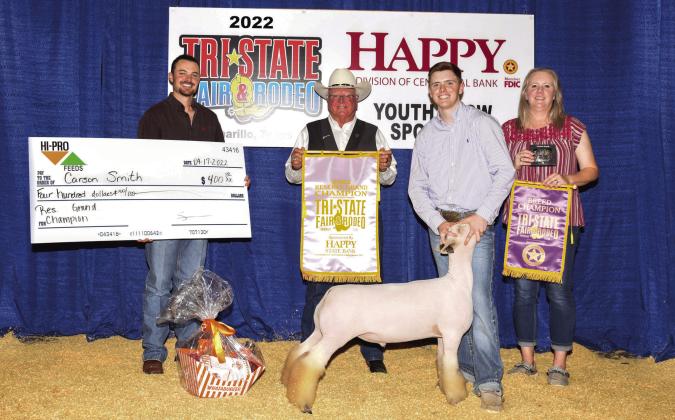 Memphis’ Carson Smith takes Reserve Grand Champion during the Youth Lamb Show Sunday, Sept. 18 with his Southdown lamb. Photo Courtesy of Tri-State Fair and Rodeo