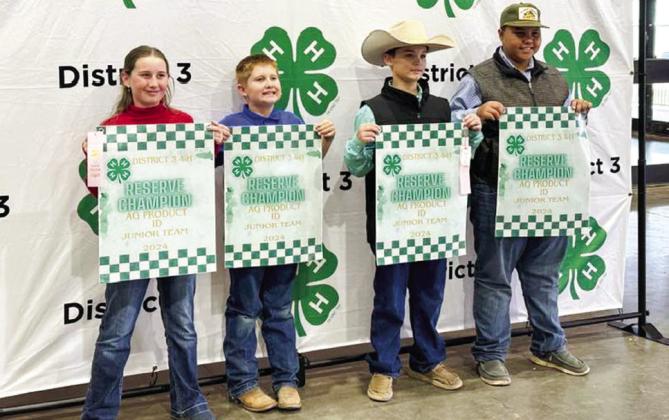 The Childress County 4-H Junior Division Ag Product ID team of Olivia Wyatt, Daniel Rister, Kade Haga and Blaze Session finish second. As an individual, Rister placed fifth to lead the team.
