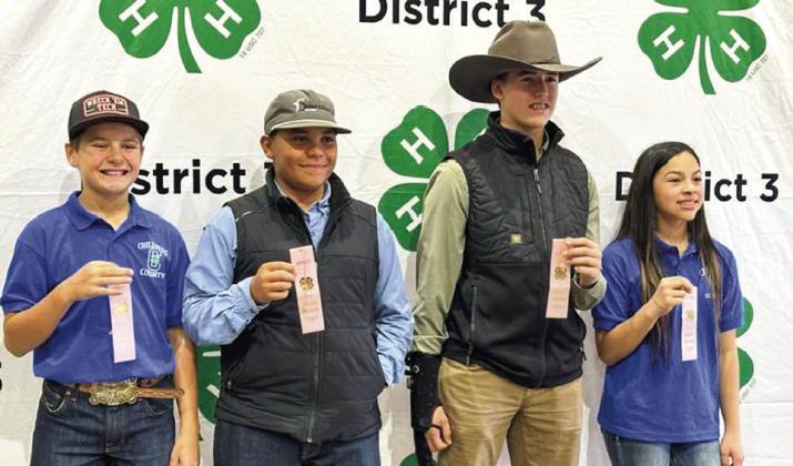 The Childress County 4-H Intermediate Division Livestock Skill-A-Thon team of Kole Eikman, Bryson Session, Slade Chapman and Esme Estrada take a fourth-place finish.