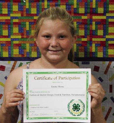 Emma Moore participated in Fashion and Interior Design and Food and Nutrition and was Elementary Club Parliamentarian.