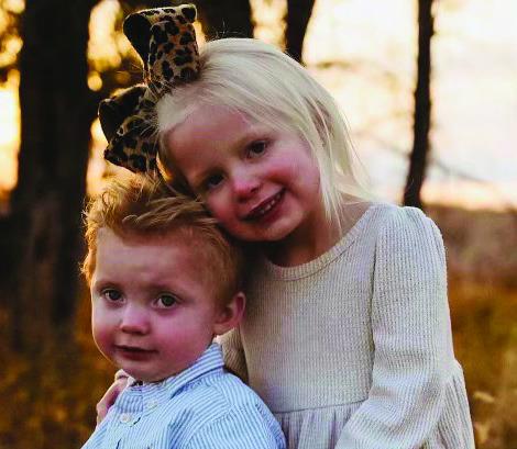 Luke Allen, almost 2, and Blake Elizabeth, 4, are the children of Mark and Haley Lemons, of Wellington, and grandchildren of Gary and Betsy Lemons, of Wellington, Donna Garrison and Mark Hightower, both of Childress, and Shawn and Amber Garrison, of Tell.
