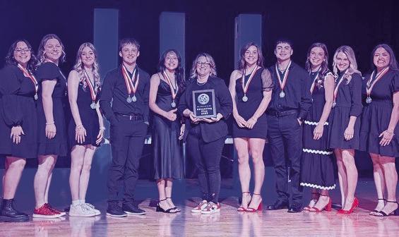 Judges award Wellington High School One Act Play’s performance, “What I Did Last Summer,” as an advancing play at the recent district contest. From left: Anna Granadoz, Rylyn Colson, Jaci Porter, Jackson Jones, Leslie Rodriguez, Director Lana Tillman, Treylea Wiebe, Miguel Rincon, Ceighley Killian, Maggie Tillman, Ava Garcia. Wellington High School