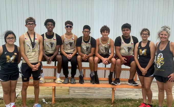 The Memphis Junior High and Memphis High School cross country teams compete in the 19th Annual Rattlesnake Run, held Saturday, Aug. 26 in Guymon, Okla. From left: Aubrey Castillo, Ryder Robison, Braedon Bond, Kyler Robison, Aldo Soto, Nathan Perkins, Kaleb Zuniga, Briesy Cantu, Coach Michelle Branigan. Courtesy Photos