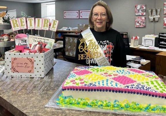 Wellington Independent School District (WISD) expresses its appreciation to Business Manager Dian Souder Tuesday, Dec. 19 for her 27.5 years of dedication and hard work. “We will miss you Dian, but are excited about the adventures that lie ahead for you,” said WISD Superintendent Kurt Ashmore. Georgia Brown also retired, serving 30 years in the school cafeteria. Courtesy Photo