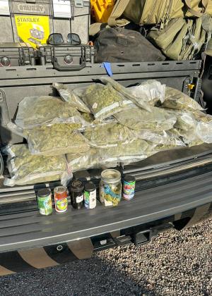 Memphis Police Department K-9 Joker, handled by Memphis Police Department Chief Dave Thomas, alerted on eight pounds of marijuana and one ounce of tetrahydrocannabinol (THC) wax hidden in the spare tire of a vehicle Friday, Aug. 25. Courtesy Photos