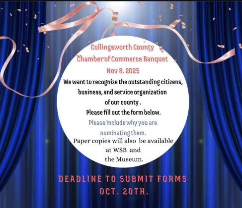 Collingsworth Chamber of Commerce solicits 2025 award nominations