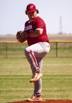 Senior Skyrocket Blake Strickland (17) pitches a no-hitter Monday, May 1, securing Wellington’s second-place district finish with a 2-0 shutout over Memphis. The Red River Sun/Shauna Salinas