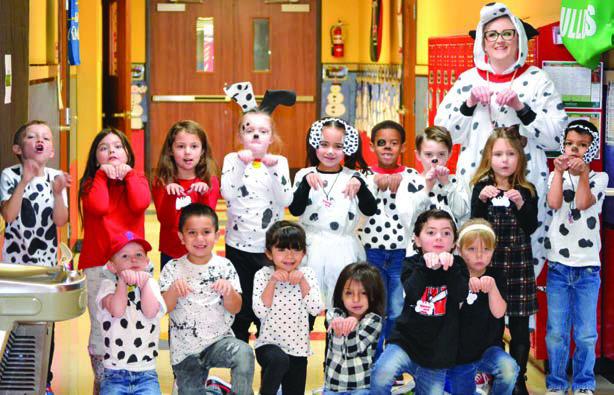 Leslie Wiebe’s kindergarten students. Wellington Elementary School goes a step further, celebrating 101 days of school with a special theme, “Who Let the Dogs Out?” Courtesy Photos