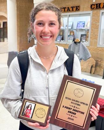 Brynlee Proffitt receives the Three-Point Shooting Award during the Golden Spread All-Star Games on Saturday, March 28 in Canyon.