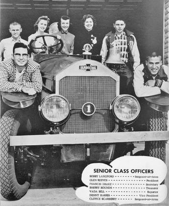 Wellington High School Class of 1958 officers gather for their yearbook photo. Classmates will celebrate their 65th anniversary during the Saturday, Aug. 5 Skyrocket reunion festivities. Photo Courtesy of Collingsworth Public Library Digital Yearbook Library