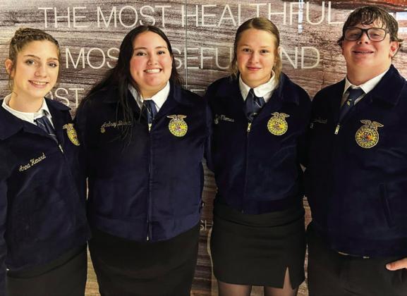 The Wellington High School Future Farmers of America (FFA) Senior Quiz Team places 11th at the Area 1 Leadership Development Events (LDEs) Thursday, Nov. 20 at West Texas A&amp;amp;M University in Canyon. From left: Sophomore Anna Henard, freshman Audrey Bowen, juniors Ellie Thomas and Hunter Hedrick.
