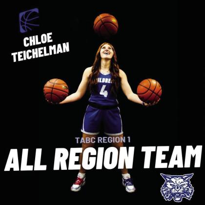Junior Childress Lady Cat Chloe Teichelman is selected to the Texas Association of Basketball Coaches (TABC) Region 1 All-Region Team.