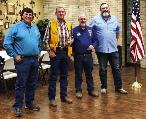 Wellington Boss Lion Jeff Thomas introduces Lions ALERT Chairman Heath Hodge, of Canyon, left, District 2-T-1 Governor Roger Estlack, of Clarendon, and Lions Eastern Panhandle Zone Chairman Landon Lambert, of Clarendon. The Red River Sun/Bev Odom