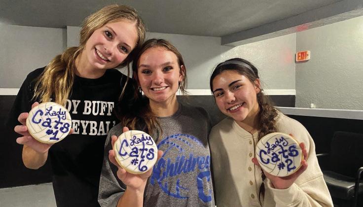 Lady Cats Adah Henderson, Jena Preston and Aspen Lomax gather at teammate Journey Prince’s birthday celebration.