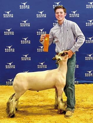 Memphis High School senior Carson Smith recently received eighth in his class with his medium wool cross at the Rodeo Austin Livestock Show. Smith, the son of Nathan and Trisha Smith, is involved in 4-H; FFA; Family, Career and Community Leaders of America (FCCLA); and One Act Play. Courtesy Photo