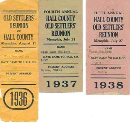 Tickets, ranging from 1936-1938, to the Old Settlers’ Reunion of Hall County.